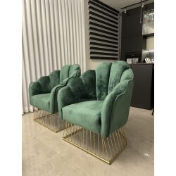 כורסא ירוק קטיפה רגל זהב