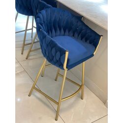 כיסא בר כחול קטיפה רגל זהב