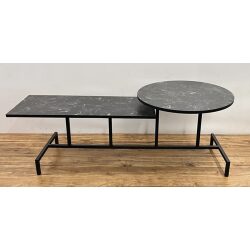 שולחן סלון דמוי שיש רגל שחורה