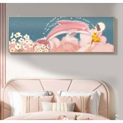 תמונת קנבס מיוחדת לחדר ילדות דגם דולפין ורוד