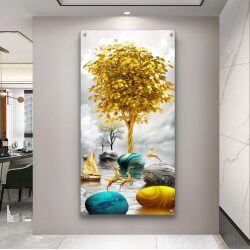 תמונה בהדפסה ישירה על זכוכית דגם העץ הצהוב
