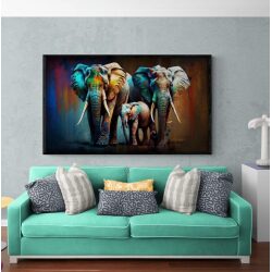 תמונת קנבס מעוצבת עם או בלי מסגרת לסלון או לחדר השינה דגם משפחת הפילים