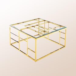 שולחן זכוכית מרובע ומדף זכוכית תחתון רגלי