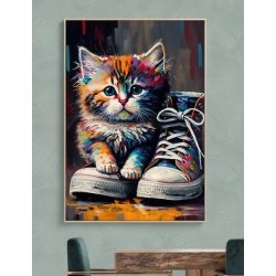 חתול בנעליים בהדפס על קנבס או זכוכית