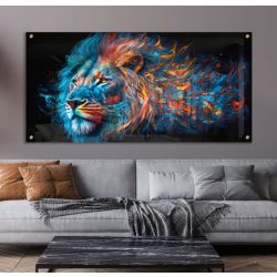 אריה בלהבות אש בהדפסה ישירה על זכוכית