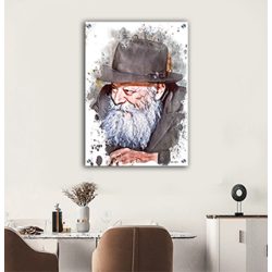 290 – ציור פופארט של הרבי מליובאוויטש מחייך על קנבס או זכוכית מחוסמת