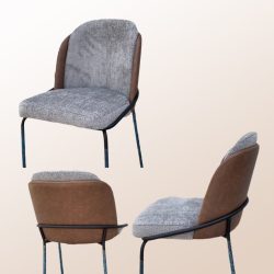 כסא בר דגם ״גב כפול״ אפור בשילוב דמוי עור