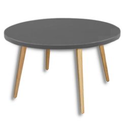 שולחן סלון עגול בצבע אפור פחם רגלי עץ דגם שימי