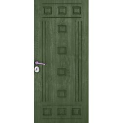 טפט לדלת. ציפוי מגנטי לדלת כניסה דגם סהר, בצבע ירוק עם פסים בצדדים וריבועים באמצע