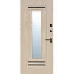 טפט לדלת. ציפוי מגנטי לדלת כניסה דגם יסמין, דמוי עץ בצבע קרמי עם חלון יפייפה באמצע