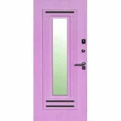 טפט לדלת. ציפוי מגנטי לדלת כניסה דגם יסמין, דמוי עץ בצבע ורוד עם חלון יפייפה באמצע