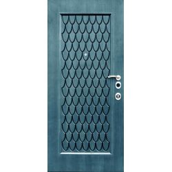 טפט לדלת. ציפוי מגנטי לדלת כניסה דגם אמיר, כחול עם דמוי חריטות בצורות החוזרות על עצמן