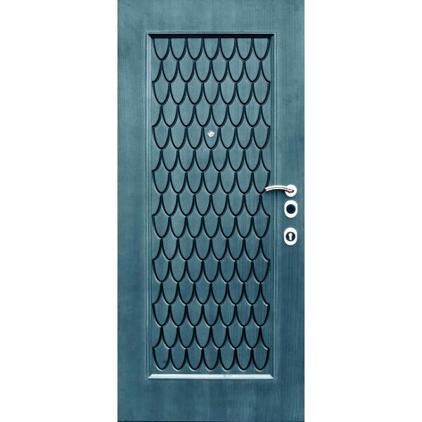 טפט לדלת. ציפוי מגנטי לדלת כניסה דגם אמיר, כחול עם דמוי חריטות בצורות החוזרות על עצמן