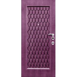 טפט לדלת. ציפוי מגנטי לדלת כניסה דגם אמיר, סגול עם דמוי חריטות בצורות החוזרות על עצמן