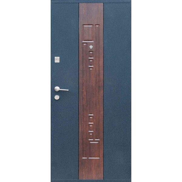 טפט לדלת. ציפוי מגנטי לדלת כניסה דגם תמיר, דמוי עץ חום באמצע על בסיס צבע כחול