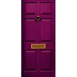 טפט לדלת. ציפוי מגנטי לדלת כניסה דגם דניאל, בצבע סגול נדיר עם תדפיס של תיבת דואר