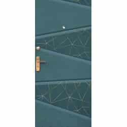 טפט לדלת. ציפוי מגנטי לדלת כניסה דגם לירז, בצבע טורקיז עם צורות גאומטריות בצבע דמוי זהב