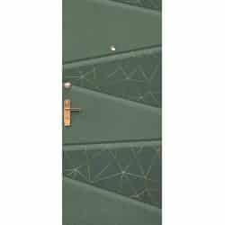 טפט לדלת. ציפוי מגנטי לדלת כניסה דגם לירז, בצבע אפור טורקיז עם צורות גאומטריות בצבע דמוי זהב