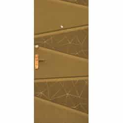 טפט לדלת. ציפוי מגנטי לדלת כניסה דגם לירז, בצבע צהוב חום עם צורות גאומטריות בצבע דמוי זהב