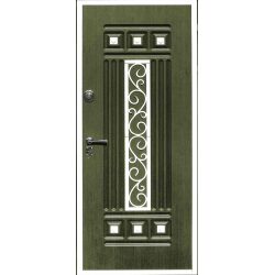 טפט לדלת. ציפוי מגנטי לדלת כניסה דגם שירן, בצבע ירוק עם שקעים ועיטירים בצבע כסף באמצע