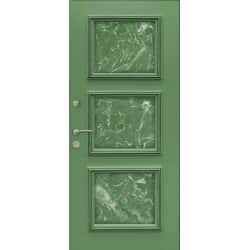 טפט לדלת. ציפוי מגנטי לדלת כניסה דגם שיראז, צבע ירוק פיסטוק, עם קרניזים ובפנים דמוי שיש לבן