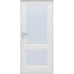 טפט לדלת. ציפוי מגנטי לדלת כניסה דגם מורן, לבן ועליו שני מלבנים בהם יש ציור קווי עם נקודות בצבע תכלת