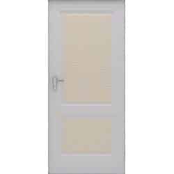 טפט לדלת. ציפוי מגנטי לדלת כניסה דגם מורן, לבן ועליו שני מלבנים בהם יש ציור קווי עם נקודות בצבע אפרסק