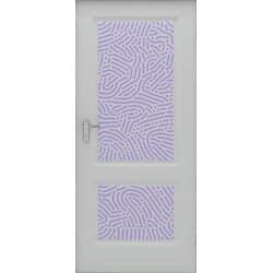 טפט לדלת. ציפוי מגנטי לדלת כניסה דגם מורן, לבן ועליו שני מלבנים בהם יש ציור קווי עם נקודות בצבע סגול בהיר