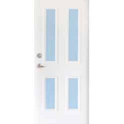 טפט לדלת. ציפוי מגנטי לדלת כניסה דגם שיראז, בצבע לבן עם 4 חלונות תכלת