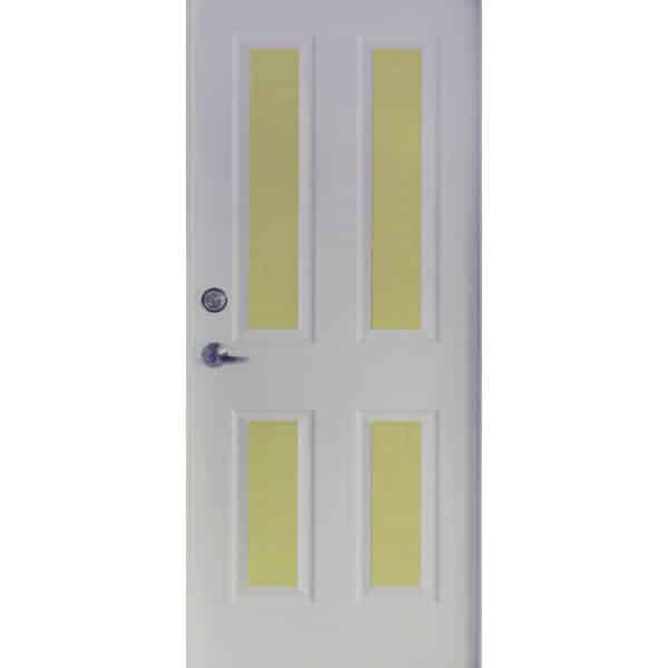 טפט לדלת. ציפוי מגנטי לדלת כניסה דגם שיראז, בצבע לבן עם 4 חלונות צהובים