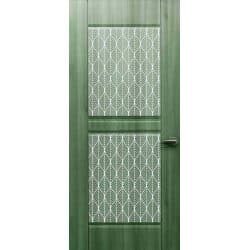 טפט לדלת. ציפוי מגנטי לדלת כניסה דגם לואיזה, עץ ירוק ושני ריבועים עם צורות שמזכירות עלים בצבע ירוק על רקע לבן
