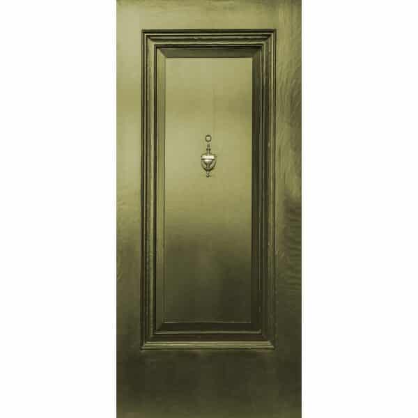 טפט לדלת. ציפוי מגנטי לדלת כניסה דגם זוהר, בצבע דמוי אלומיניום ירוק עם סוג של עינית