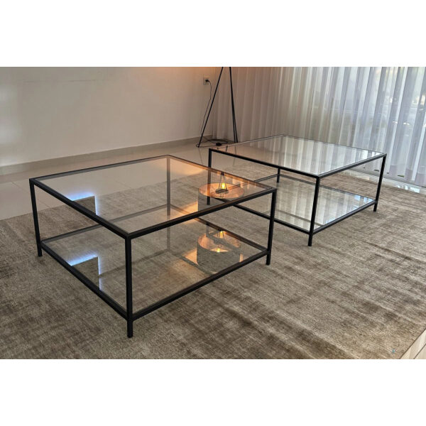 שולחן סלון זכוכית מתכת שחורה