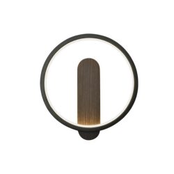 מנורת קיר עגולה בשילוב עץ + שחור /לבן/פליז LED