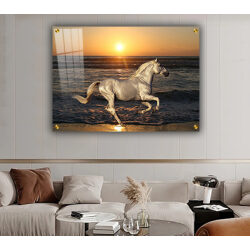 A-174 תמונת זכוכית או קנבס של סוס דוהר בשקיעה לסלון או חדר שינה