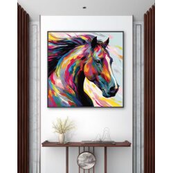 תמונת קנבס מרובעת סוס צבעוני