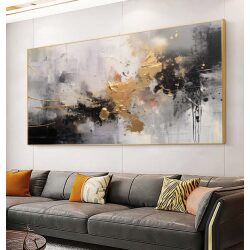 תמונת קנבס לסלון או לחדר שינה סגנון אבסטרקט גוונים זהב ושחור