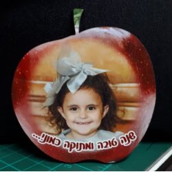 תפוח עץ מגנט עם תמונת הילד . גודל 12 ס”מ עשוי מעץ בחיתוך צורני