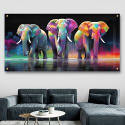 שלושת הפילים בהדפס צבעוני על זכוכית