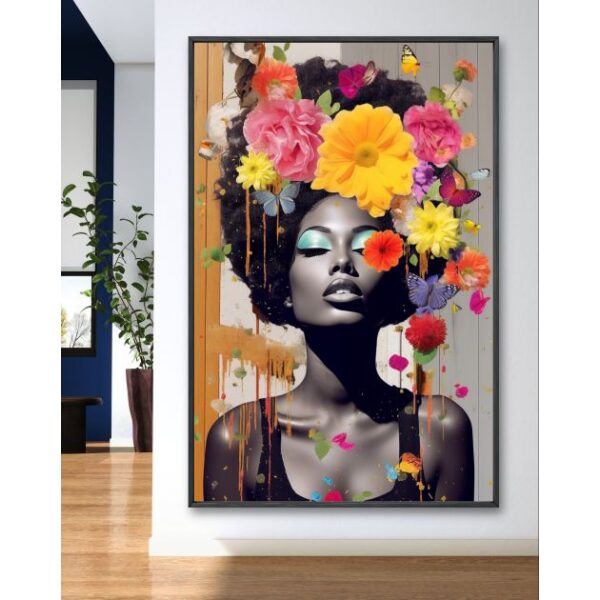 תמונת קנבס אפריקאית עם פרחים על הראש