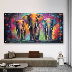 שיירת הפילים בהדפס צבעוני על זכוכית