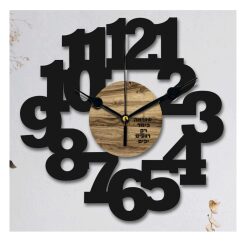 שעון מספרים מיוחד עם חריטה אישית 2 שכבות עץ קוטר-50-סמ