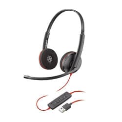 אוזניות עם מיקרופון Poly Plantronics Blackwire C3220 USB בצבע שחור ואדום