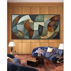 תמונת קנבס לסלון בסגנון גיאומטרי מודרני “פסיפס הטבע” גוונים כהים