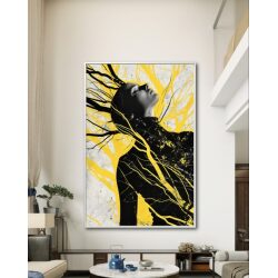 תמונת קנבס לסלון “קונטורים צהובים” בסגנון דמויות גוון צהוב