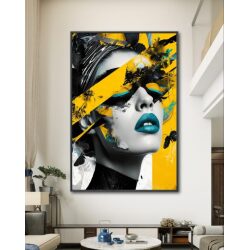 תמונת קנבס לסלון “הבעה בצהוב וכחול” בסגנון דמויות