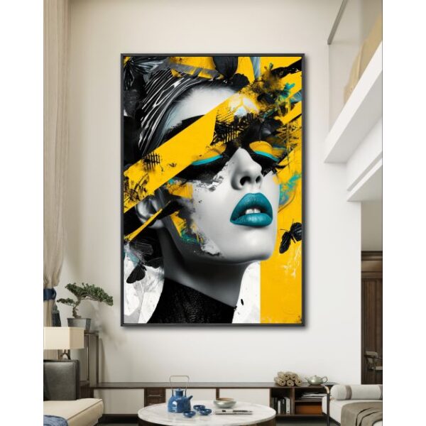 תמונת קנבס לסלון “הבעה בצהוב וכחול” בסגנון דמויות