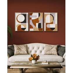 שלישיית תמונות על קנבס לסלון “הרמוניה גאומטרית” בסגנון גאומטרי