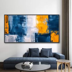 תמונת קנבס לסלון בסגנון גיאומטרי “קונטרסטים נועזים” גוון כתום וכחול