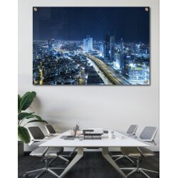תמונת זכוכית מיוחדת למשרד תמונת זכוכית מיוחדת למשרד “נוף העיר הלילית” גוון כחול